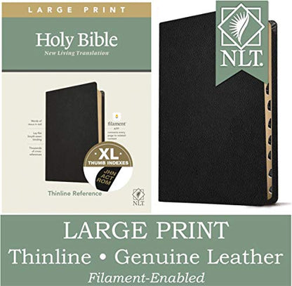 NLT Large Print Thinline Reference Holy Bible (Red Letter, Genuine Leather, Black, Indexed): Includes Free Access to the Filament Bible App Delivering ... Notes, Devotionals, Worship Music, and Video