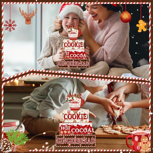 Britimes Tiered Tray Decor Set, 4 Pack, Wooden Sign, Christmas Gingerbread - style: Gingerbread Christmas