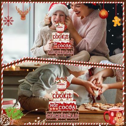 Britimes Tiered Tray Decor Set, 4 Pack, Wooden Sign, Christmas Gingerbread - style: Gingerbread Christmas
