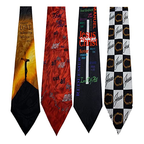 Pack of 4 Novelty Print Mens Neckties Christian Religious Jesus Neck Tie - color: 5