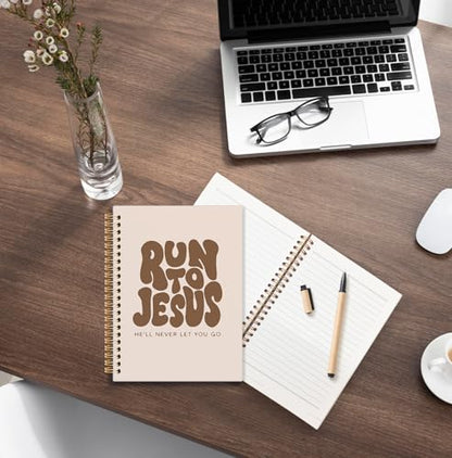 Brown Christian Spiral Notebook, Run to Jesus Bible Verse Journal, Religious Scripture Journals for Writing, Bible Notebooks for Note Taking, Church Notes Journal, 5.5x8.3 Inch - color: God-Brown