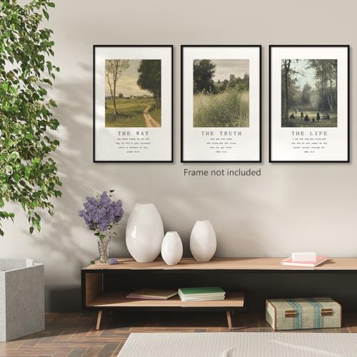 Christian Canvas Wall Art, Religious Scripture The Way The Truth The Life Poster, Set of 3 Bible Verses Print, Biblical Landscape Picture, Modern Spiritual Painting for Prayer 12x16in Unframed - color: Set 2-Unframed, size: 12L" x 16W"