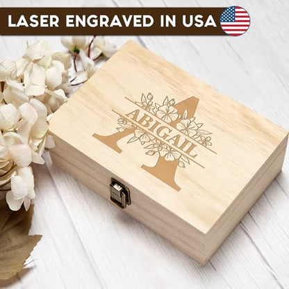 Personalized Floral Monogram Box, Engraved Bridesmaid & Maid of Honor Gift - style: 3. Monogram Designs
