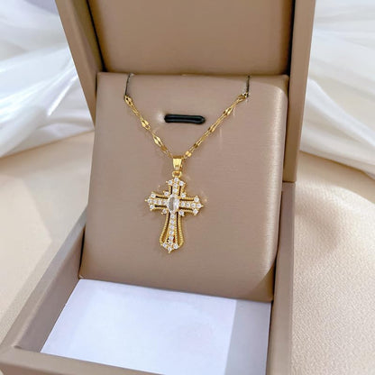 Exquisite Stainless Steel Cross Necklaces,A Perfect Blend of Gothic Style and Christian Faith, Suitable for Men and Women, Fashionable Accessories, Hypoallergenic Material - color: White Gold