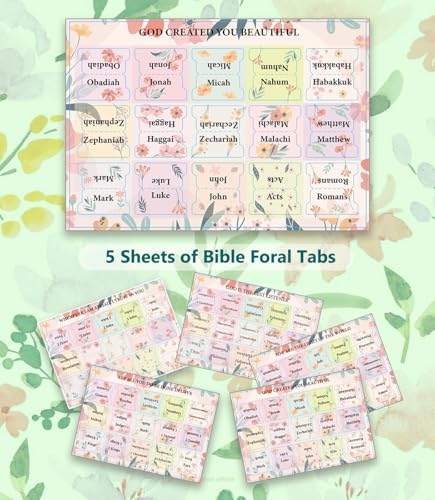Floral Bible Tabs for Women, Personalized Bible Journaling Tabs, Large Print Bible Tabs for Easy Navigation, Bible Book Index Tabs Labels, Bible Study Supplies - style: Floral EN