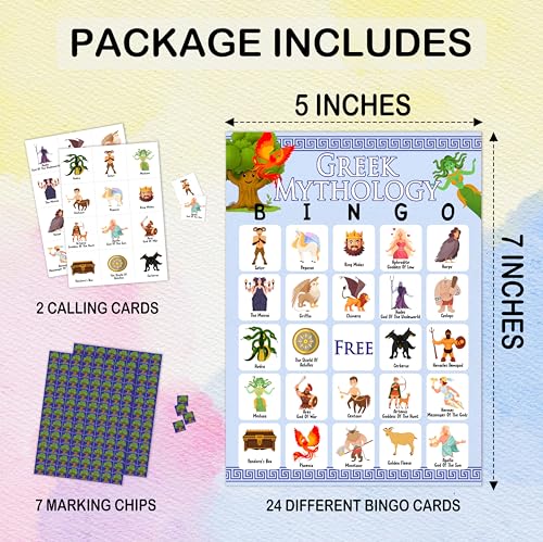 Greek Mythology Bingo Games, Ancient History Travel Trip Bingo Cards, Greek Theme Party Game for Adults Family, Christmas Party Activities, 24 Bingo Sets, A005 - color: Greek Mythology