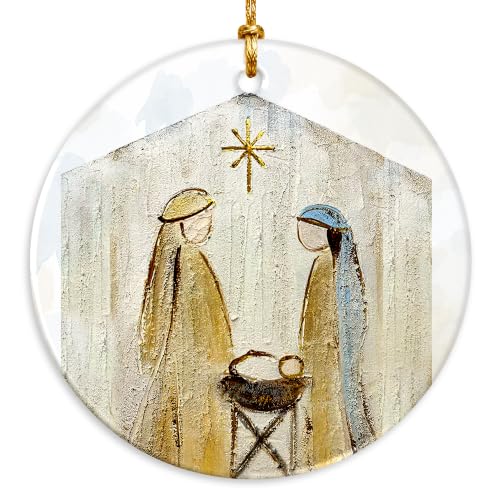 Holy Family Nativity Ornament 2026 - Mary Joseph Baby Jesus Religious Christmas Ceramic Hanging Keepsake - Christian Faith Gift for Mom, Grandma, Daughter, Sister, Wife, Friend - color: The Birth of the Savior