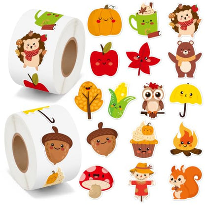 BeYumi Cute Fall Sticker Roll - 1000Pcs Fall Stickers in 2 Rolls for Kids - style: Cute Fall