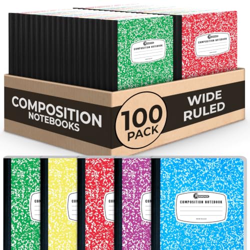 Rosmonde 100 Pack Bulk Composition Notebooks, Wide Ruled, Assorted Colors - size: 100 Pack