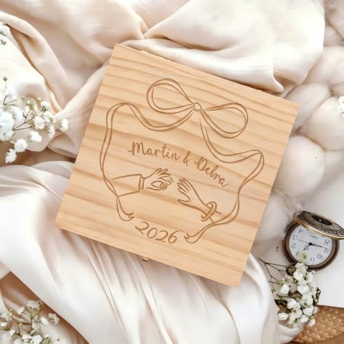 Personalized Wedding Jewelry Wood Keepsake Box for Bride & Groom - color: style-6