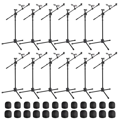 AW 12 Packs Microphone Boom Arm Stand Dual Mic Clips Adjustable Tripod - color: Black-2 Mic Clips+Phone Holder, size: 12 pcs
