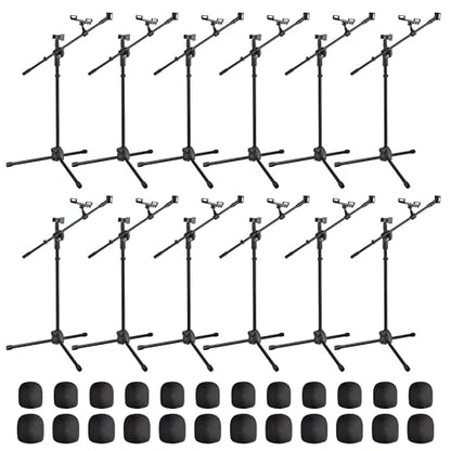 AW 12 Packs Microphone Boom Arm Stand Dual Mic Clips Adjustable Tripod - color: Black-2 Mic Clips+Phone Holder, size: 12 pcs