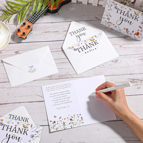 Marspark 25 Pack Funeral Thank You Cards Sympathy Envelopes, Wildflower - style: Wildflower