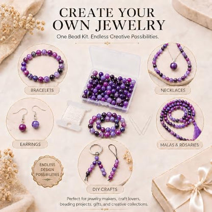 Cherry Tree Collection 100PCS 6mm Lace Agate Purple Round Bead Craft Kit - color: lace agate purple, size: 6mm