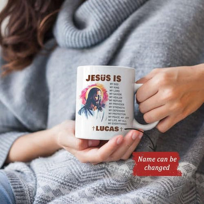 Portrait Of Jesus Ceramic Cup, Customized Religious Coffee Mug With Name, Personalized Christian Faith Mug Gift For Jesus Lover, Custom Religious Present, Unique White Mug 11oz 15oz - color: XUA-624-2309-Portrait Of Jesus