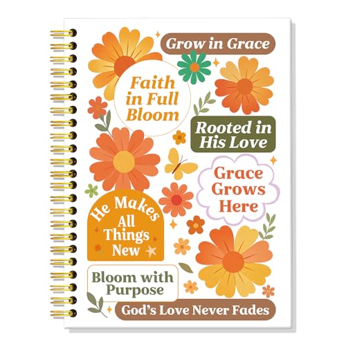 ERHACHAIJIA Grow in Grace Faith in Full Bloom Spiral Notebooks for Women - color: White-orange