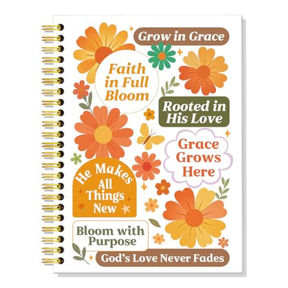 ERHACHAIJIA Grow in Grace Faith in Full Bloom Spiral Notebooks for Women - color: White-orange