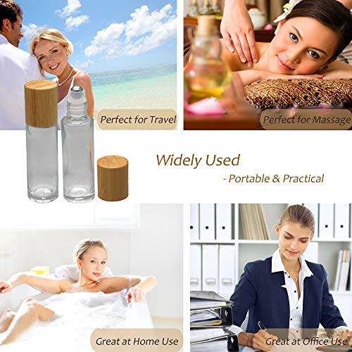 Glass Roll On Bottle with Bamboo Lid for Essential Oils 12Pcs - color: 12Pcs 10ml Clear