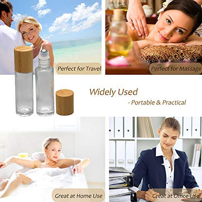 Glass Roll On Bottle with Bamboo Lid for Essential Oils 12Pcs - color: 12Pcs 10ml Clear