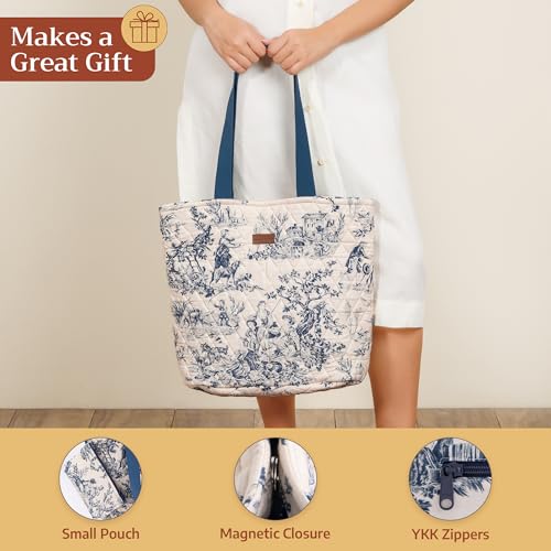 Maison d' Hermine Shopping Bags Cotton Quilted Tote Bag with Zipper Pockets - color: 008 - the Miller - Blue