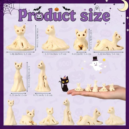 Soulchen 50 Pcs Halloween Mini Resin Figures Bulk Resin Ghost Cat Figures - style: Ghost Cat