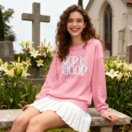 Christian God Is Good Sweatshirts for Women Jesus Bow Bible Verse Sweatshirt Faith Religious Graphic Hoodies - color: Pink, size: Small