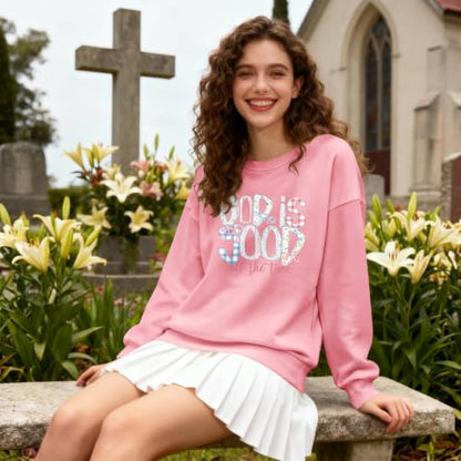Christian God Is Good Sweatshirts for Women Jesus Bow Bible Verse Sweatshirt Faith Religious Graphic Hoodies - color: Pink, size: X-Large
