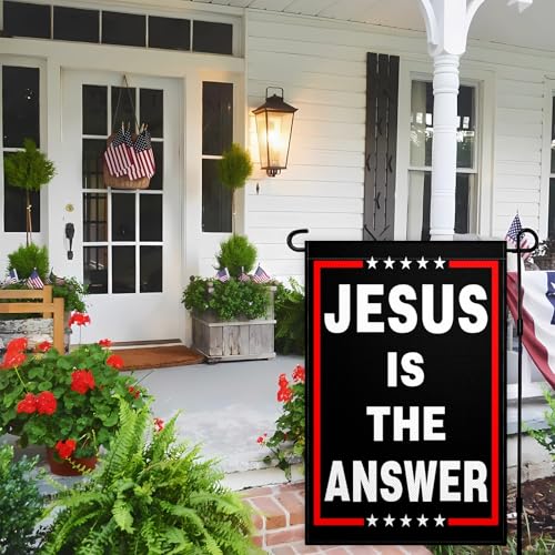 Jesus is The Answer Garden Flag for Outside 12x18 Inch 3 ply Double Sided Jesus American Christian Faith Garden Flag for Outdoor Indoor House Yard Patriotic Decor