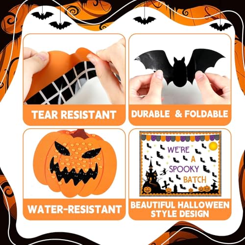 Halloween Bulletin Board Set 3D Halloween Bat Classroom Bulletin Board Pumpkin Castle Witches Paper Cutout Spooky Scary Decoration for Kid Holiday Home School Classroom Wall Chalkboard Decor - style: Halloween