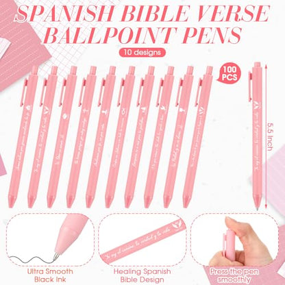 Sayglossy 100 Pcs Christian Spanish Ballpoint Pen Relgious Gift, Pink - color: Pink