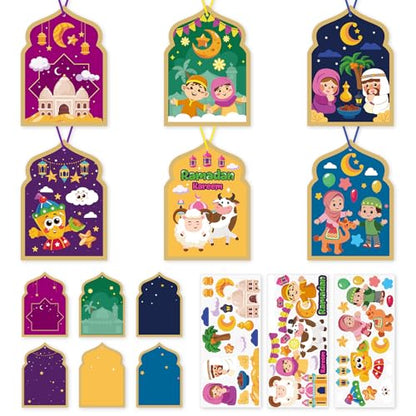 PAIVSUN 24Pcs Ramadan Crafts for Kids, Make You Own Eid Mubarak and Ramadan Kareem Craft Kit, DIY Mosque Scene Religious Sticker Activities Hanging Ornaments for Classroom Party Favor Supplies - style: Ramadan