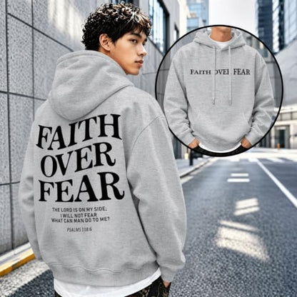 Fkatuzi Christian Faith Over Fear Hoodies For Teen Jesus Hoodie God Sweatshirt Bible Verse Religious Graphic Tops - color: Light Gray, size: Medium