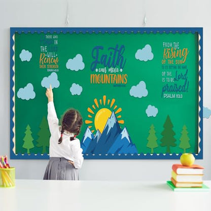 Sayglossy 49 Pcs Christian Bulletin Board Decor Set Faith Can Move Mountain - style: Faith Can Move Mountains