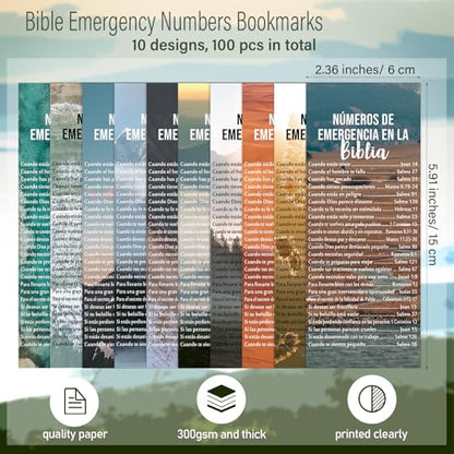 Motiskyy 100 Pcs Emergency Numbers Bookmarks Gifts Christian Bookmarks Bulk Bible Verse Cards Inspirational Scripture Cards Bulk for Church Members Sunday School Gifts (Spanish) - style: Spanish