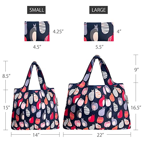 allydrew Large Foldable Tote Nylon Reusable Grocery Bags - color: Set of 2, Stylish Kitties, size: Large & Small (Set of 2)