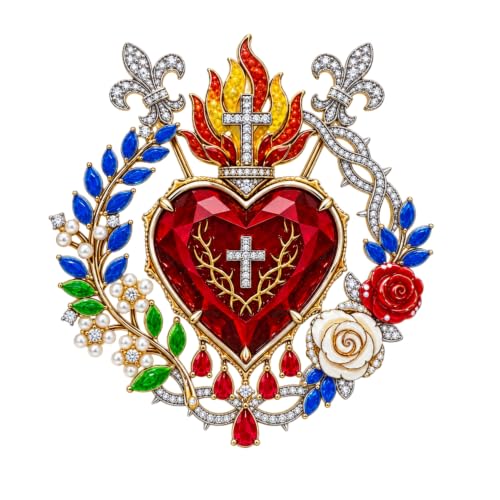 Sacred Heart of Jesus Brooch Pin, Virgin Mary Pin Catholic Sacred Heart Home Altar Church Baptism Religious Inspirational Jewelry Gift - color: Red Heart