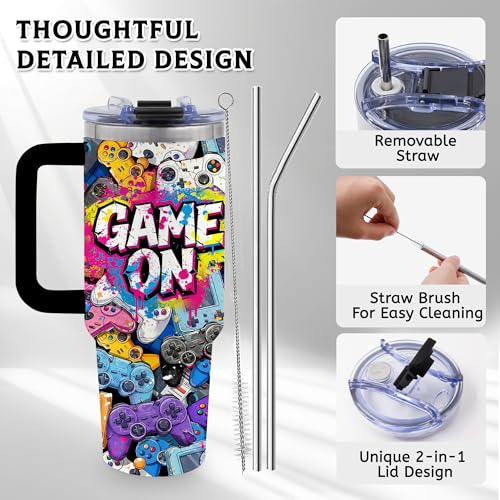 Gaming Gamer Gifts for Men, Video Game 40oz Tumbler with Handle - color: Gameing-Black
