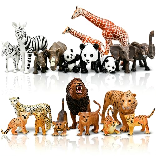 Kimicare 20PCS Safari Animals Figures Toys, Realistic Plastic Animals Figurines, African Zoo Wild Jungle Animals Playset with Elephant Giraffe Lion Tiger, Birthday Gifts for Kids Boys Girls