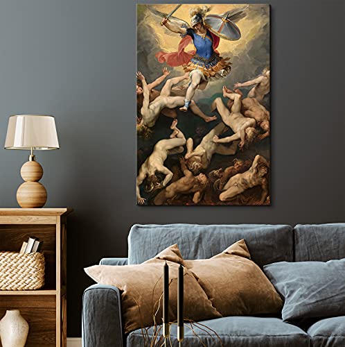 artprints1stop Canvas Print Wall Art - Archangel Michael and the Rebel Angels by Giuseppe Cesari - 12x18 inches - color: Archangel Michael and the Rebel Angels, size: 18"L x 12"W