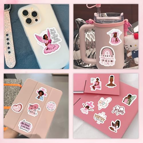 100 Pcs Christian Prayer Board Stickers, Jesus Sticker for Water Bottles Laptop Scrapbook Journaling Planner, Bible Study Vision Board Supplies Christian Easter Gifts - color: Pink Black