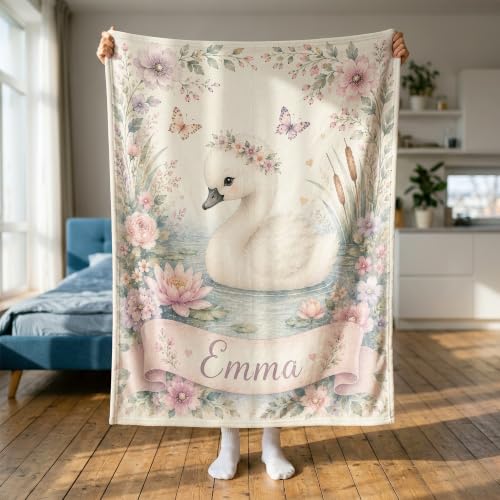 Personalized Baby Blanket With Name, Custom Baby Blankets, Swan Design - color: Swan