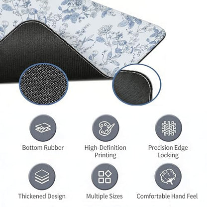 Light Blue Mouse Pad, Blue Flroal Desk Mat for Desk 31.5x11.8 - color: Chinoiserie Blue Flroal, size: 31.5L x 11.8W inches
