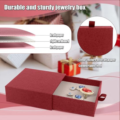 Jewelry Gift Box, 12-Pack Necklace Gift Box Drawer Jewelry Box Bangle Necklace Case For Earrings & Rings, Stylish Necklace Bracelet Organizer, 3.5 x 3.5 x 1.25 Inches (Red) - color: Red