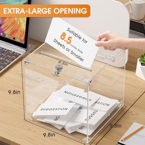 MaxGear Acrylic Donation Box with Lock, Ballot Box, 9.8 x 9.8 x 9.8 Inches