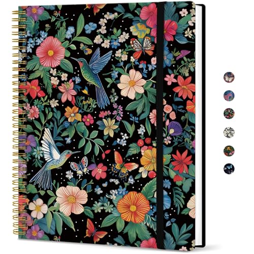 Taja Large Spiral Lined Journal for Women and Men, Notebook for Work - color: D-Hummingbird