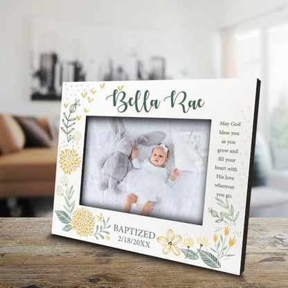 BELLA BUSTA-Personalize -Baptism, Dedication, Confirmation, First Communion Theme Picture Frame-Keepsake from Godparents, Friends, Family-UV Print Frame (Yellow (5x7 Horizontal)) - color: Yellow (5x7 Horizontal)