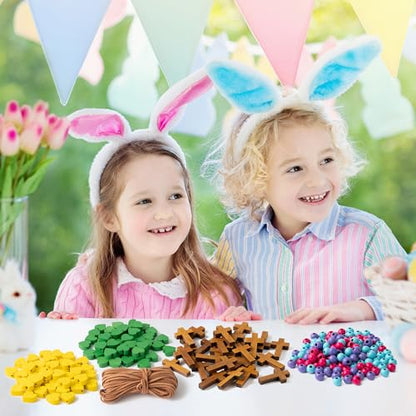 BeYumi Religious Cross Necklace Craft - 24Pcs Christian Wooden Cross Beads Necklace Craft Kit for Kids DIY Jewelry Gift Jesus Heart Decor VBS Week Sunday School Church Classroom Party Fun Activities - style: Easter