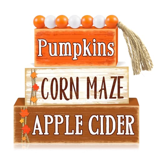 Britimes Pumpkin Fall Tiered Tray Decor Set, 4 Pack, Wooden Table Sign - color: Harvest