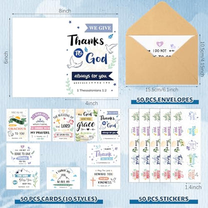 Affrolling 50 Pcs Christian Thank You Cards Bulk with Envelopes Stickers - style: Delicate
