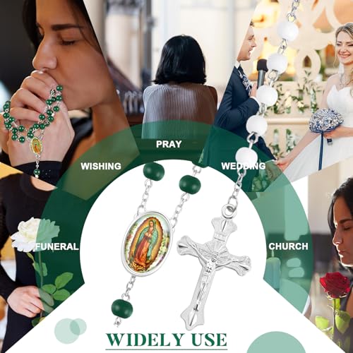 Taiyin 36 Pcs Wooden Bead Rosary Necklace with Crucifix and Our Lady of Guadalupe Scented First Communion Rosary with 36 Organza Bags Baptism Favors Catholic Gift for Men Women - color: Green